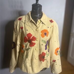 Boho Embroidered Floral Blazer XL Beaded Cotton Statement Jacket